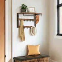 Vasagle Kledinghangers-Wandkapstok-dressboy- Kapstok met 10 Verwijderbare Haken & Opbergplank-Rustiek Industrieel Metalen Frame & Houten Planken-(60X30X42)-Rustiek Bruin En Zwart.