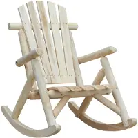 Merax Houten Schommelstoel - Relaxstoel Van Dennenhout - Ergonomische Zitting - Hoge Rugleuning - Voor Binnen En Buiten - Natuurlijk Hout - 96 X 66 X 98 Cm - Draagvermogen 113 Kg