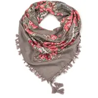 Szaleo Folk sjaal met bloemenprint en franjes - beige
