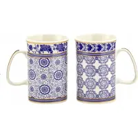 Marco polo Set van 2 Porseleinen Mokken - Wit, Marineblauw, Goud - 300ml