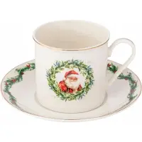 Altomdesign Altom Design Porseleinen Kop & Schotel - Kerstkrans 220ml