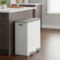 Songmics 60L Puilkorf met twee compartimenten en pedaalbediening – Kunststof – Wit en grijs – Soft-close met binnenemmers