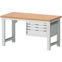 Bott cubio werkbank, handmatig in hoogte verstelbaar, beuken werkblad 40 mm, B 1500 x D 750 x H 740-1140 mm, tot 1200 kg, lichtgrijs RAL 7035