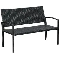 Merax Tuinbank 2-Zits Met Armleuningen In Rotanlook – Stalen Frame – Draagvermogen 240 Kg – Weerbestendig En Zonbestendig – Zwart – 122 × 60 × 85 Cm