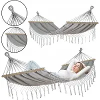 Kontrast Grote Sterke Boho Tuin Hangmat MILOS 2 - 200x100 cm - Grijs