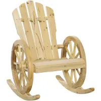 Merax Houten Schommelstoel - Rustieke Relaxstoel Met Wagenwielontwerp - Massief Hout Weerbestendig - Tuinstoel Voor Tuin Terras Veranda - 68 x 88 x 92 cm - Licht Houtkleur