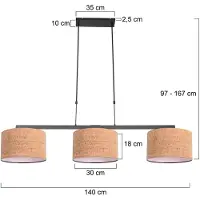 Steinhauer 3-lichts hanglamp Stang met kurk kappen