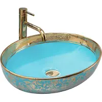 REA Margot - Wastafel Op Het Aanrecht - Blauw Goud - ovaal - 52X40X13,5Cm