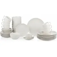 Alpina serviesset 8 Persoons - Aardewerk Servies 40-Delig - Bordenset met Ontbijtborden, Dinerborden, Kommen, Kopjes en Schotels - Servies Set Vaatwasser- en Magnetronbestendig - Wit