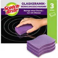 Scotch-Brite reinigingsspons voor keramische kookplaat - vrij van chemicaliën - krasbestendig en vaatwasmachinebestendig - L 80 x B 80 mm - schuim - paars - 3 stuks