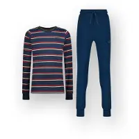 Vingino pyjama donkerblauw/rood/wit Jongens Stretchkatoen Ronde hals Streep - maat 146/152