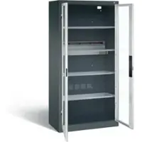C+P Basis acculaadkast met kijkvenster van acrylglas, H 1950 x B 930 x D 500 mm, antraciet/lichtgrijs