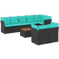 vidaXL 9-delige Loungeset met kussens poly rattan zwart