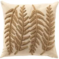 Dutch decor AMIR - sierkussen 45x45 cm - bladpatroon - Natural - beige - Inclusief binnenkussen - Luxe kussens voor woonkamer & bank