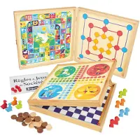 Jeujura Klassieke spellenkoffer - - 50 regels - Houten pionnen - Vanaf 3 jaar