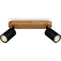 Briloner - Plafondlamp vintage industrieel 2xGU10 9W mat zwart hout