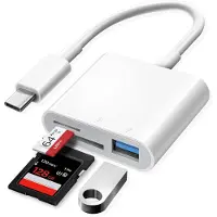 NÖRDIC CRD-023 USB-C Kaartlezer - SD/Micro SD - UHS-I - USB-A 3.0 - Wit