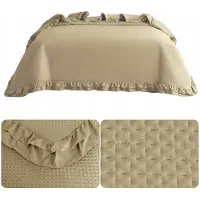 Cotton World Pittige Rosella Sprei 170x210cm met Ruche - Beige