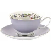 Marco polo Porseleinen Mok met Schotel - Paars Bloemendesign - 200 ml