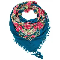 Art of Polo Folklandse Sjaal met Franjes - Kwieitige Bloemenprint, Zee Blauw