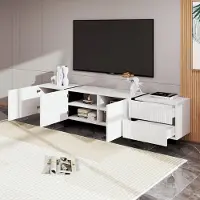 OKWISH Tv Meubel – 190×35×45 Cm – 3 Deuren En 2 Lades – Veel Opbergruimte Voor Woonkamer – MDF En Spaanplaat Zwart Wit
