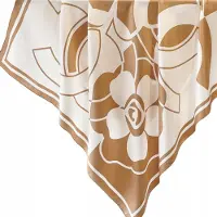 Kamea Merkloze Dames Sjaal 90x90cm, Geometrisch Bloemmotief in Caramel en Crème