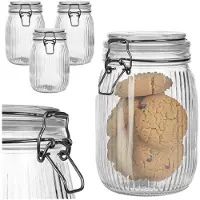 Kadax glazen potten 950 ml, set van 3, glazen voorraadpotten met klapdeksel, grote voorraadpotten met deksel, potten met klapdeksel voor keukenorganisatie, koekjespotten