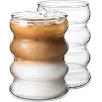 Glozini Wavy Bubbelglazen - 360ml - Set van 2 - Geribbelde Glazen - Bubble Glas - Esthetische Cocktailglazen