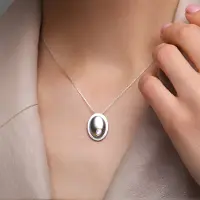 Cavill - Zilveren Hanger 925 Sterling Zilver met 0,26 ct Ovale Welo-opaal - Gouden Bezel - Modern Elegant Design - Ethiopische Edelsteen