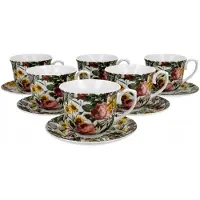 Duo Set van 6 Porseleinen Kopjes met Schotels 250ml - Spring Bloemendesign