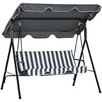 Merax Tuinschommel 3-zits met Zitkussen en Verstelbaar Zonnescherm – Schommelbank voor Tuin - Terras & Balkon – Grijs/Wit – 172 x 110 x 153 cm
