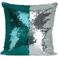 Domarex Decoratieve Kussensloop 40x40cm met Glanzende Turquoise & Zilveren Pailletten