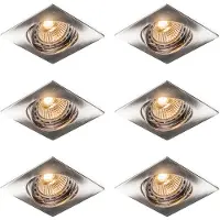 QAZQA Set van 6 inbouwspots kantelbaar staal vierkant - Edu