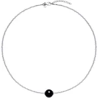 Cavill - Zilveren Halsketting - 925 Sterling Zilver - Zwarte Onyx 9,3ct & Witte Kwarts 20ct - Verstelbare Ronde Edelsteen Ketting - Elegant & Modern