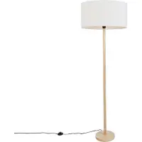 QAZQA Houten vloerlamp met ovale linnen kap wit 50cm - Mels