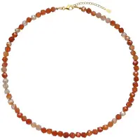 Cavill - 925 Sterling Zilver Halsketting - 8.5 ct Braziliaanse Carneool - Verguld - Fancy Gefacetteerde Kralen - Verstelbaar 42-47 cm