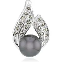 Cavill - Zilveren Hanger - 925 Sterling Zilver - 8 mm Tahiti Parel - 0,148 ct Marcasiet Pavé - Elegante Ronde Parel Sieraden Dames