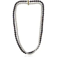 Cavill - Zilveren halsketting - 925 Sterling zilver verguld - Witte en zwarte zoetwaterkweekparels fancy slijpsel - Elegant dubbelrijig design