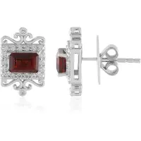 Cavill - Oorbellen 925 Sterling Zilver - 1 44 ct Indische Granaat & Cambodjaanse Zirkon - Elegante Rode Achthoek Edelstenen