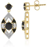 Cavill - Zilveren Oorbellen met Zwarte Spinel 1,98 ct - 925 Sterling Zilver Verguld - Antiek Kussen Slijpsel - Luxe Hangend - 25 mm