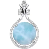 Cavill - Zilveren Hanger - 925 Sterling Zilver - 4,92 ct Larimar Ronde Cabochon - 45 Witte Topaas - Elegant Designer Sieraad
