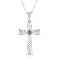 Cavill - Zilveren Halsketting 925 Sterling Zilver - AAA Tanzaniet 0.117 ct Rond Geslepen - Filigraan Kruis Hanger - Blauw Elegante Ketting 45.7 cm