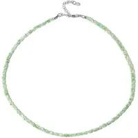 Cavill - Zilveren Halsketting - 925 Sterling Zilver - 25,151 ct Natuurlijke Groene Chrysopraas - Verstelbaar 45-50 cm - Elegante Facetgeslepen Kralen