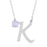 Cavill - Zilveren Halsketting - 925 Sterling Zilver Geplatineerd - Regenboog Maansteen 0 40 ct Rond Indiaas Slijpsel - Modern Elegant Verstelbaar