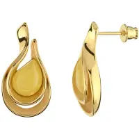 Cavill - Zilveren Oorbellen Barnsteen Druppelvorm - 925 Sterling Zilver Verguld - 2 Ct Milky Baltic Amber - Elegant Design 26mm