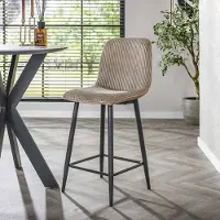 Dimehouse Moderne Barkruk Lento Rib Rock Stof Zand Ribstructuur