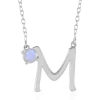 Cavill - 925 Sterling Zilveren Halsketting met Regenboog Maansteen 0,41 ct - Rond Geslepen - Geplatineerd - Elegant en Verstelbaar
