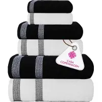 Copenhagen Solitaire Mix-handdoc 600 g/m² Egyptische tegels voor hotels, spa's, kamers en badkamers, 6-delige set met 2 badkamers, 2 handen, 2 washandjes – wit + zwart