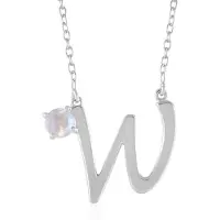 Cavill - Moderne Zilveren Halsketting met Platinageplateerde Hanger - 925 Sterling Zilver - Regenboog Maansteen 0,40 ct - Elegante Damesketting