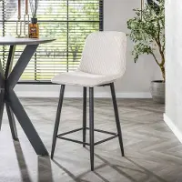 Dimehouse Moderne Barkruk Lento Rib Rock Stof Ivoor Ribstructuur